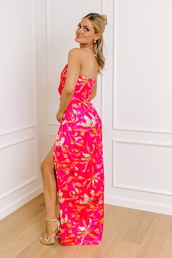 Premium Gala Ready Satin Maxi Dress - Hot Pink Elegance