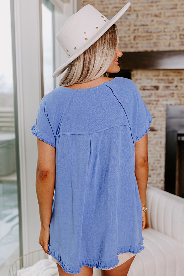 Ultimate Casual Open Book Frayed Shift Top - Dark Periwinkle