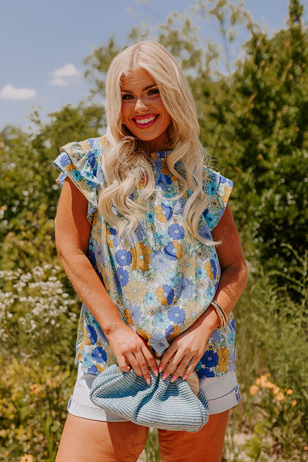 Premium Floral Shift Top - Feminine Blue Curves Design