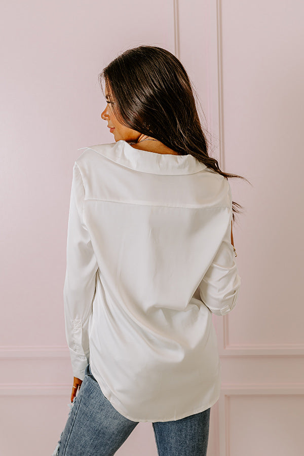 Premium Satin Button-Up Blouse in Ivory - Ultimate Office Elegance