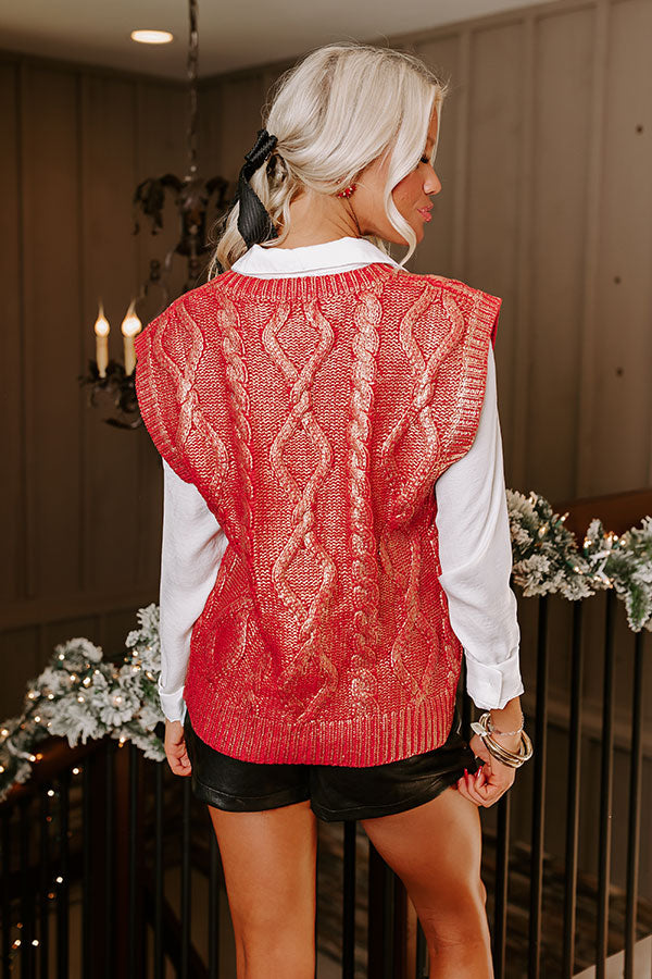 Ultimate Holiday Glam Metallic Knit Vest Top - Red