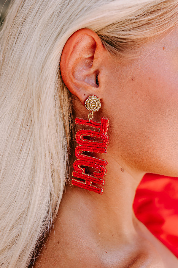 Premium Touchdown Beaded Earrings - Team Spirit Red