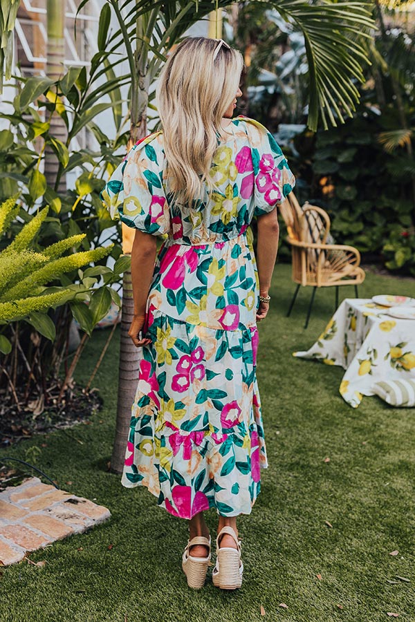 Premium Sunset Floral Midi Dress - Ultimate Comfort & Style