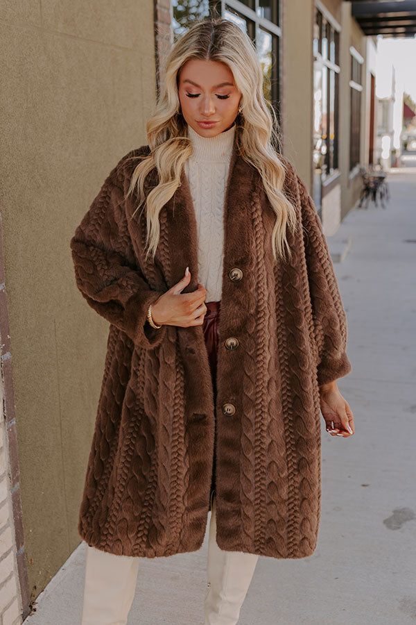 Ultimate Luxe Espresso Faux Fur Coat with Cable Knit Design