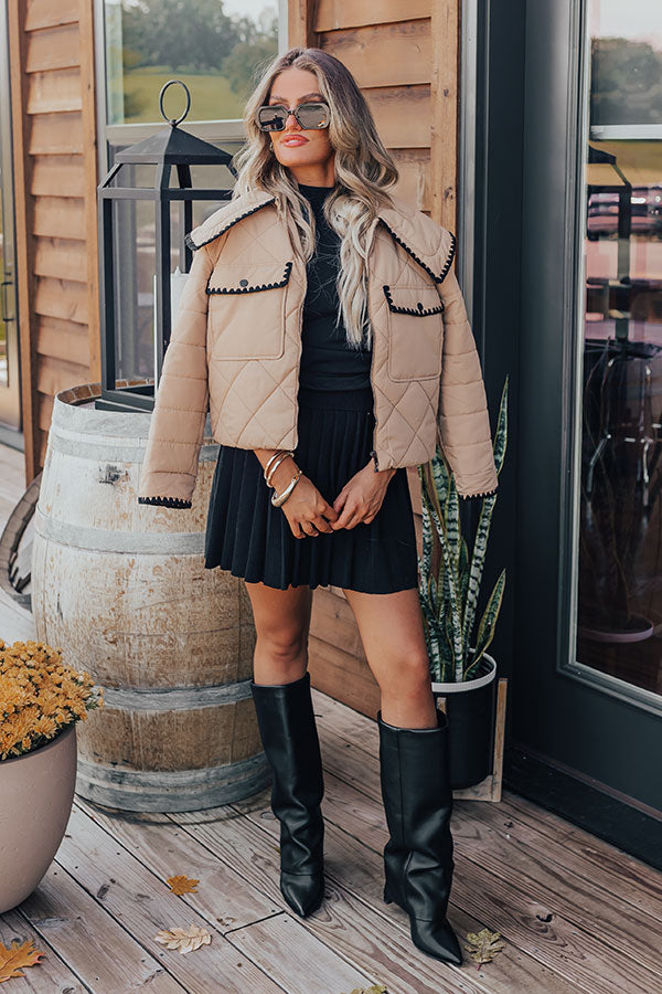 Premium Uptown Girl Quilted Jacket - Khaki Style