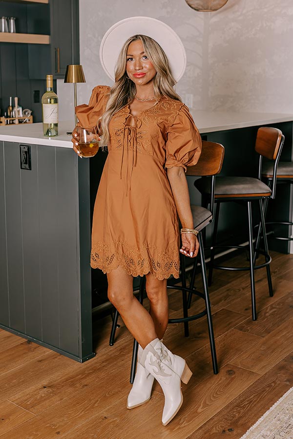 Premium Chic Embroidered Mini Dress - Camel