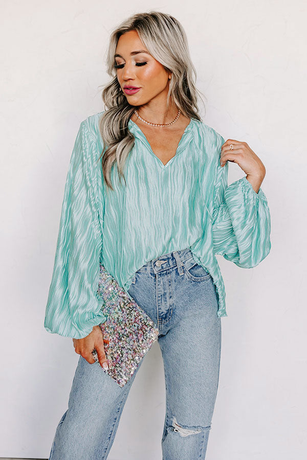 Ultimate Aqua Pleated Shift Top - Premium Statement Piece