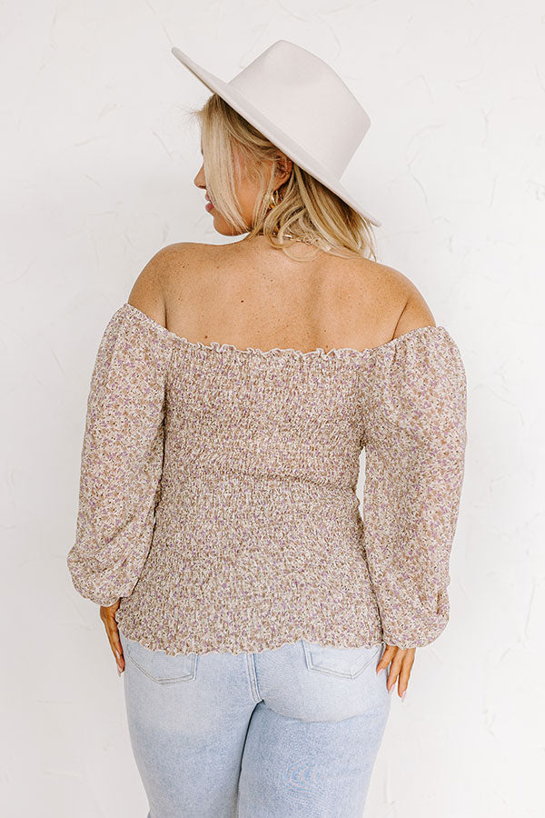 Premium Floral Smocked Top for Curves - Sophisticated Cream Elegance