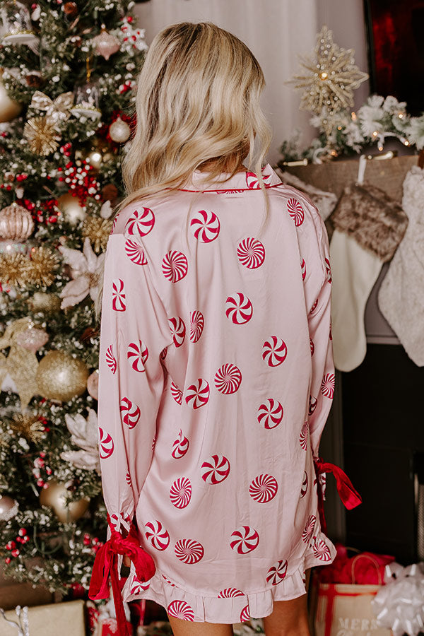 Premium Peppermint Kisses Satin Pajama Top