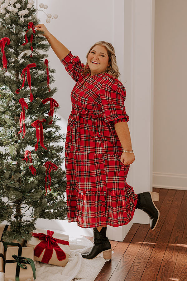 Ultimate Merry Mood Plaid Midi Dress