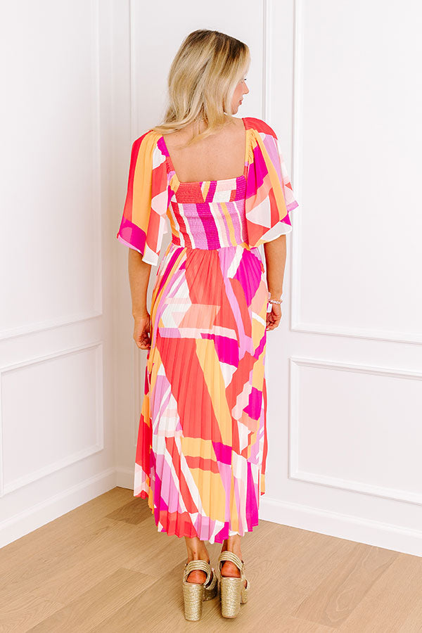 Premium Sunshine & Sorbet Pleated Midi Dress