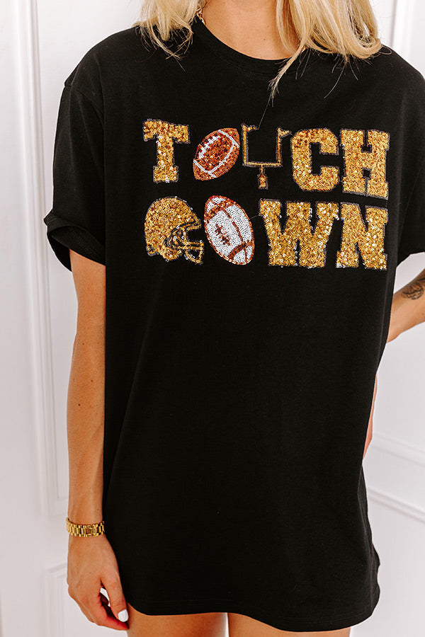 Ultimate Touchdown Sequin Oversized Tee - Black