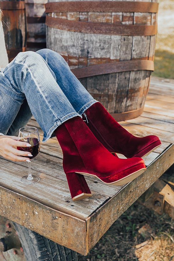 Premium Velvet Bootie: Ultimate Comfort in Dark Scarlet