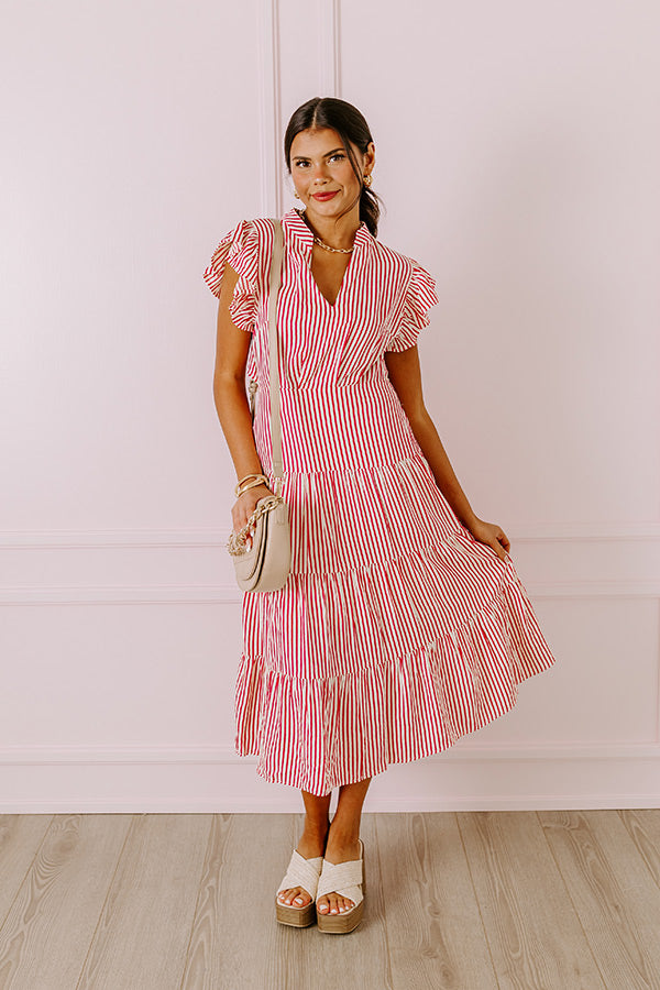 Ultimate Bayside Brunch Stripe Midi Dress in Hot Pink