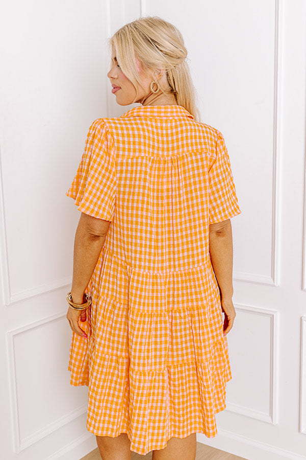 Premium Gingham Mini Dress - Orange Curves for Picnic Perfection