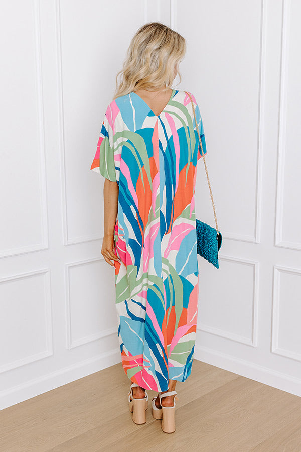 Premium Coastal Breeze Linen-Blend Caftan Midi Dress