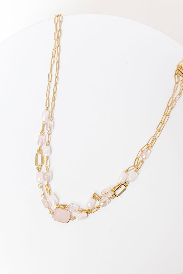 Ultimate Glam Layered Necklace in Pink - Sparkle in Style