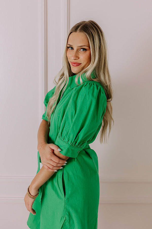 Premium Coastal Views Button Down Mini Dress in Kelly Green - Ultimate Summer Style