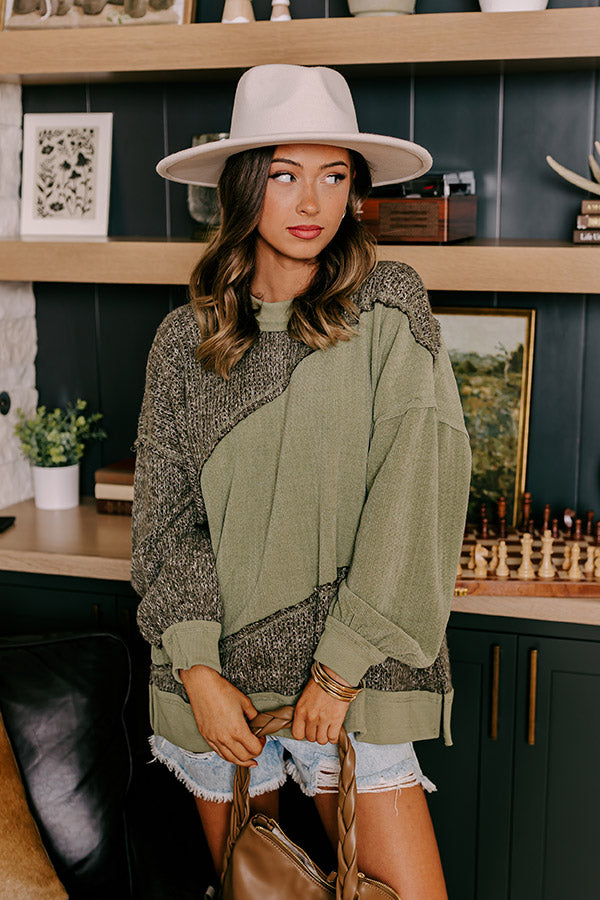 Premium Cabin In The Mountains Oversized Knit Sweater - Olive