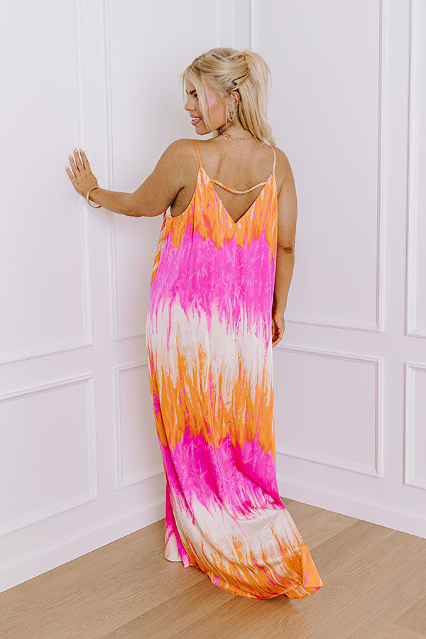 Premium Bali Sunrise Satin Maxi Dress - Ombre Elegance in Orange Curves