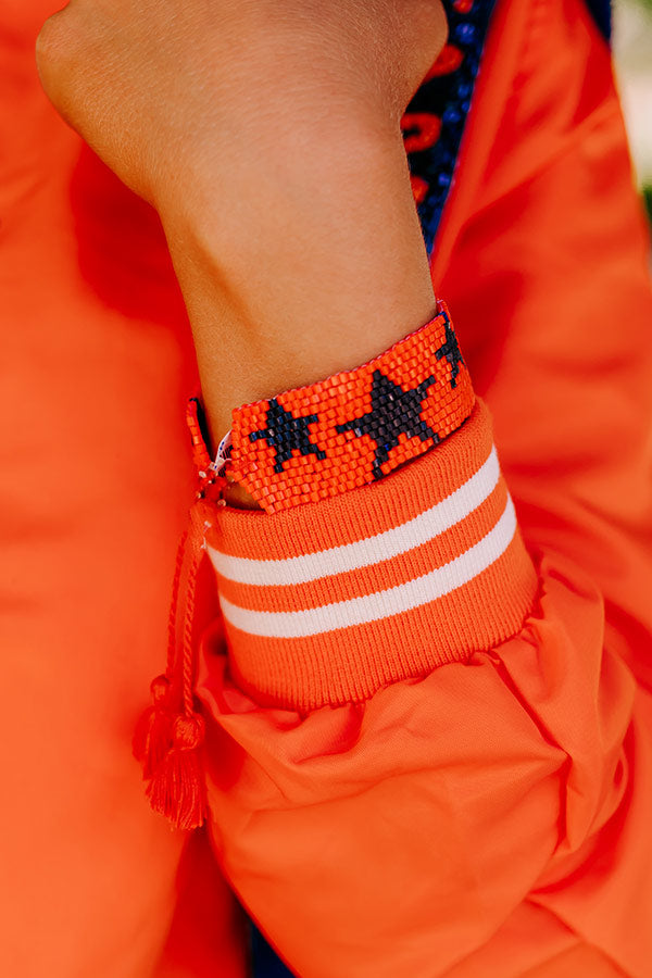 Premium Beaded Star Pattern Bracelet - Orange & Navy