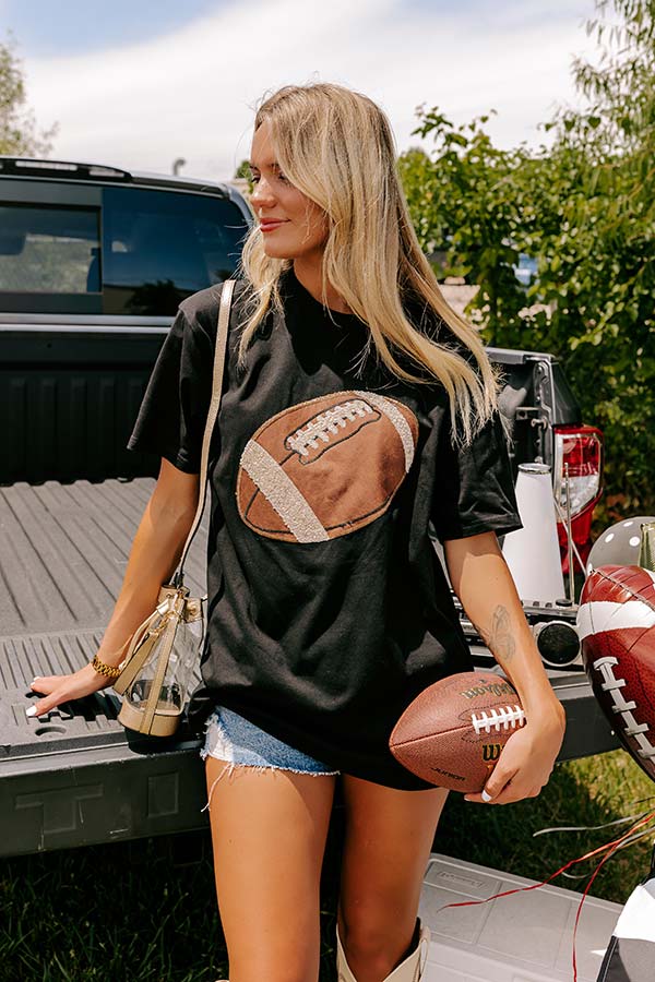 Ultimate Game Day Tee: Kickoff Cutie Embroidered Oversized Black