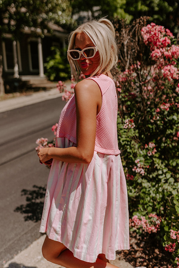 Premium Cute Smile Striped Mini Dress - Pink