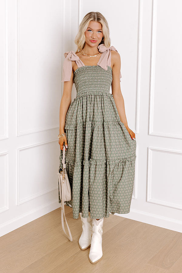 Premium Floral Smocked Midi Dress - Meet Me Under The Willow Tree