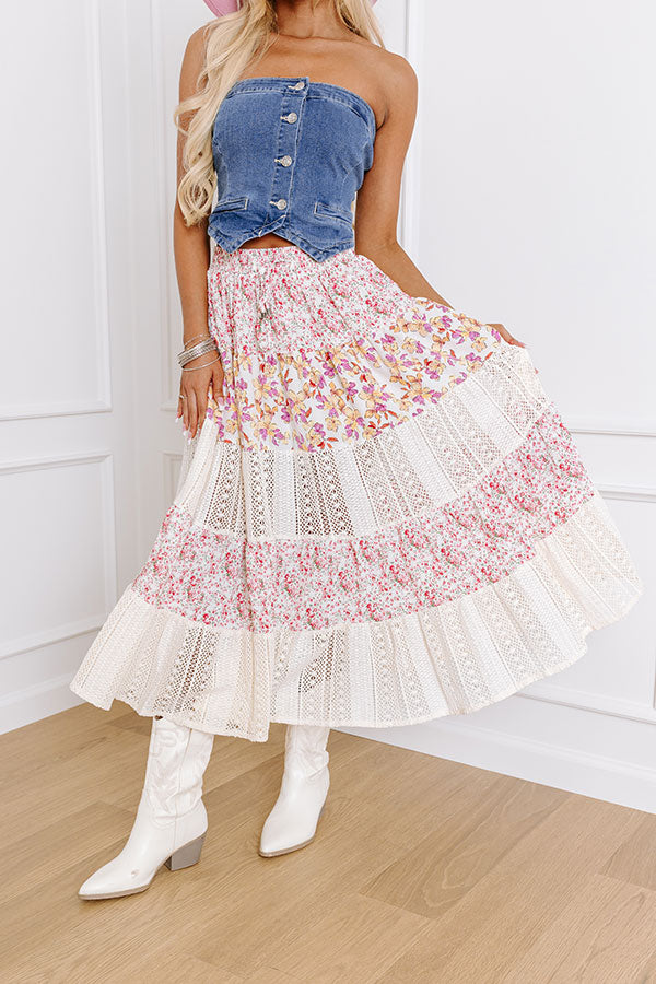 Premium Floral Fields High Waist Midi Skirt - Boho Summer Style