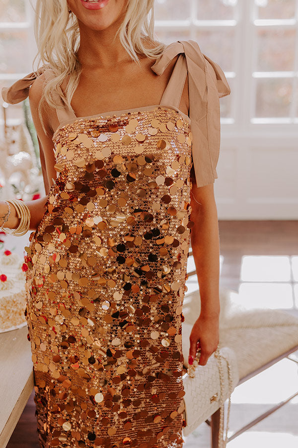 Ultimate Glam Sequin Midi Dress - Copper Shimmer