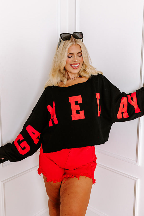 Ultimate Game Day Crop Sweatshirt - Black/Red Curves Edition