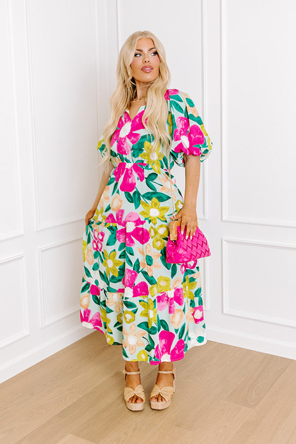 Premium Porch Swing Floral Midi Dress - Sunset Elegance