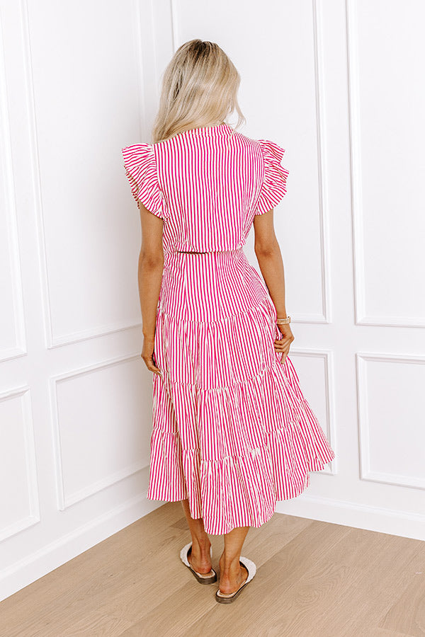 Ultimate Bayside Brunch Stripe Midi Dress in Hot Pink