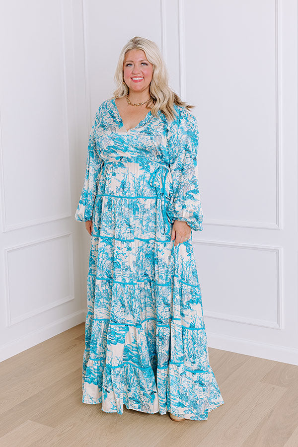 Premium Sky Blue Satin Maxi Dress with Keyhole Accent