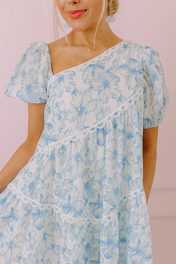 Ultimate Floral Elegance Asymmetrical Mini Dress | Sky Blue