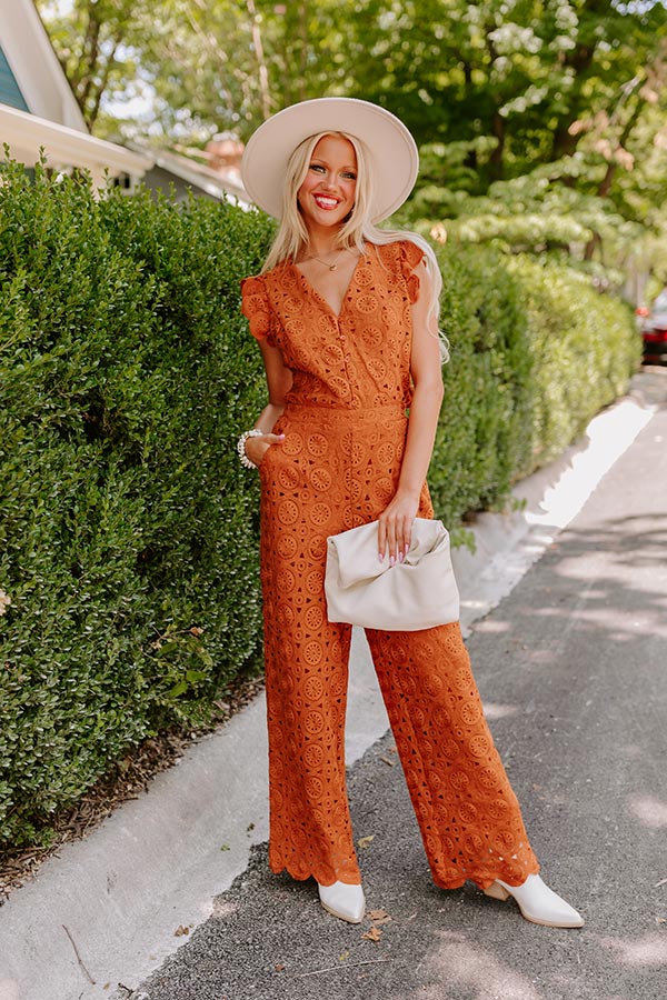 Ultimate Boho-Chic Crochet Jumpsuit - Rust