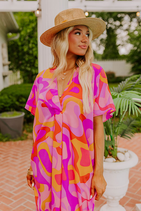 Premium Beachy Days Caftan Midi Dress - Vibrant Pink