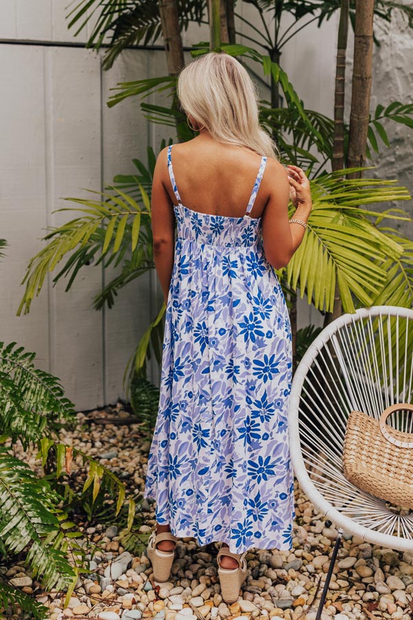 Ultimate Tranquil Time Floral Midi Dress - Blue