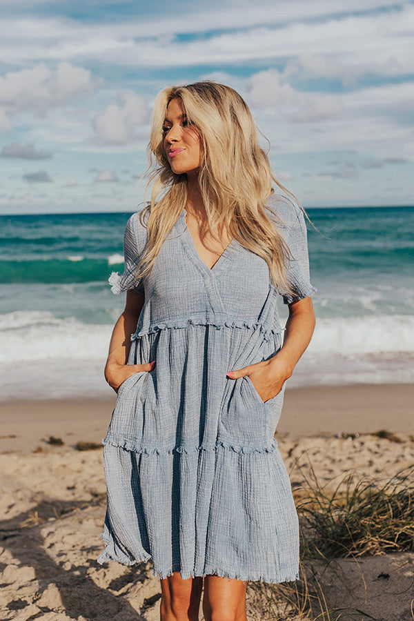 Premium Summer Mimosa Babydoll Dress in Airy Blue - Ultimate Beach Style