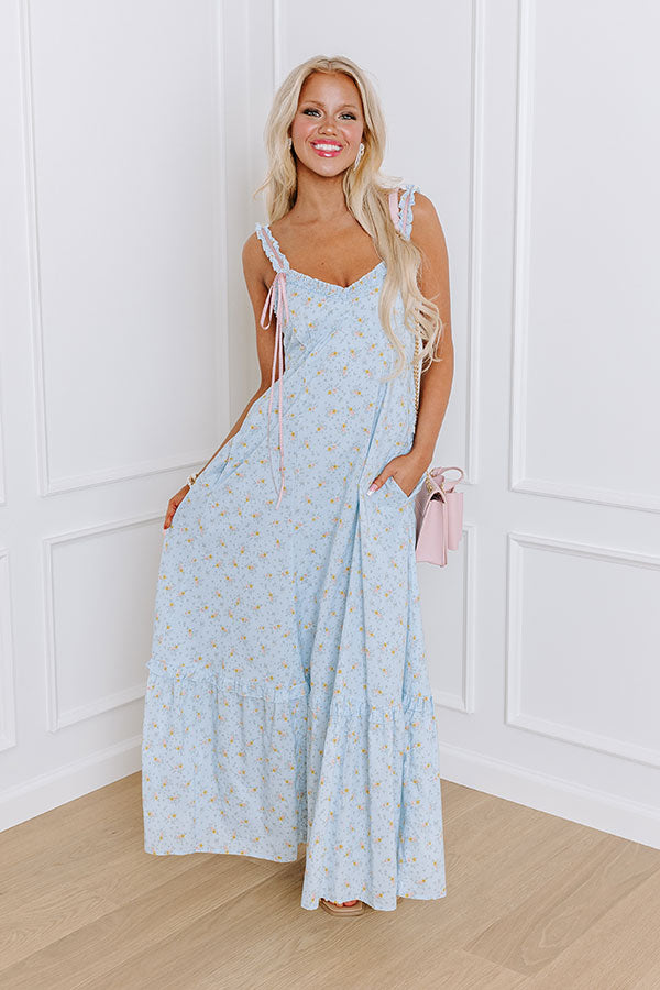 Premium Boho Blooms Maxi Dress in Sky Blue – Ultimate Summer Style