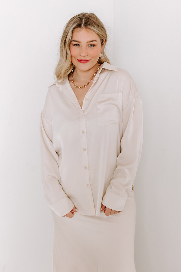 Premium Satin Elegance Button-Up Shirt in Cream