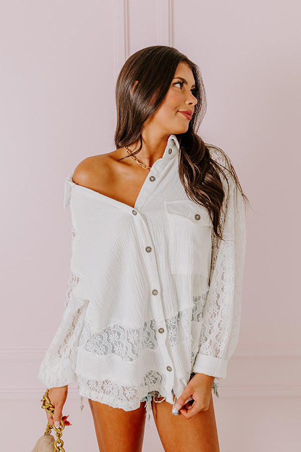 Premium Lace Button-Up Top - White