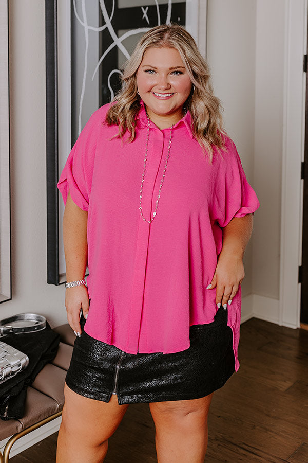 Premium Destined For Decadence Button-Up Top in Hot Pink Curves