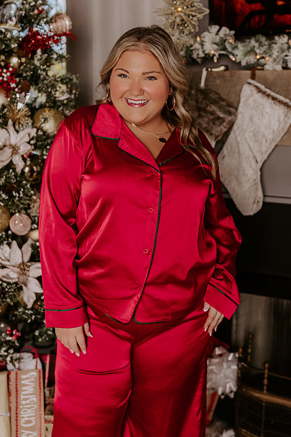 Premium Satin Pajama Top - Red Curves | Ultimate Comfort & Style