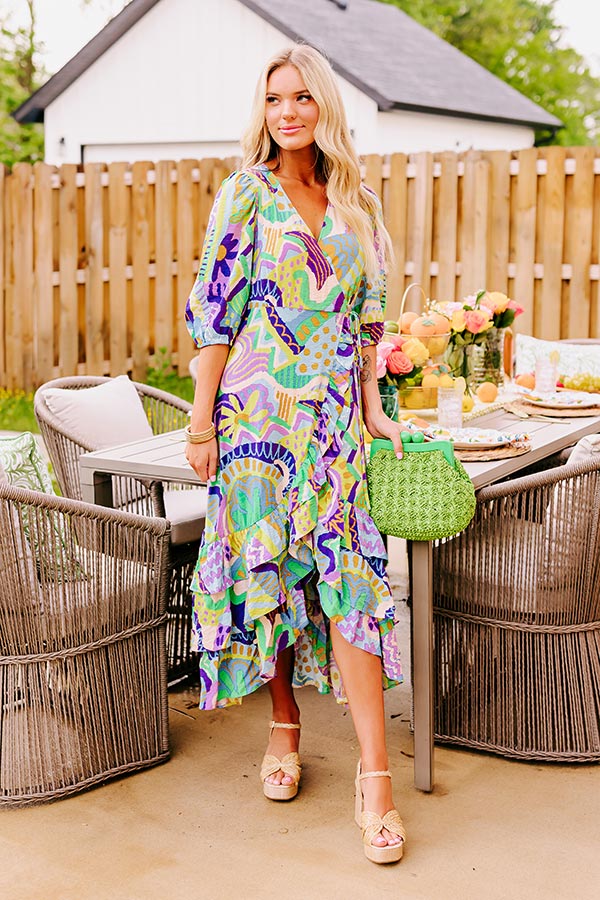 Premium Coastal Sunset Wrap Dress