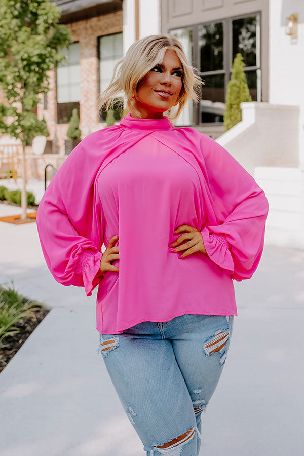 Ultimate Pink Curves Mock Neck Top - Effortless Elegance