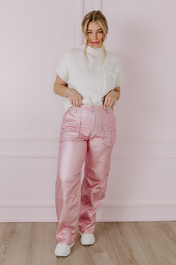 Premium High Waist Metallic Pants - Chic Pink Edition