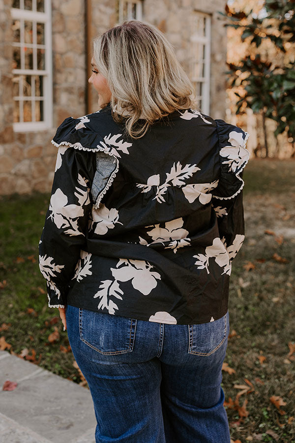 Premium Autumn Dream Shift Top – Leaf Print & Crochet Details