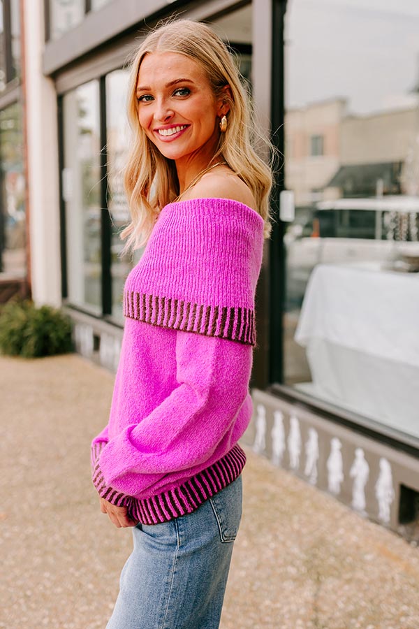 Ultimate Chic Off Shoulder Knit Sweater - Violet Elegance