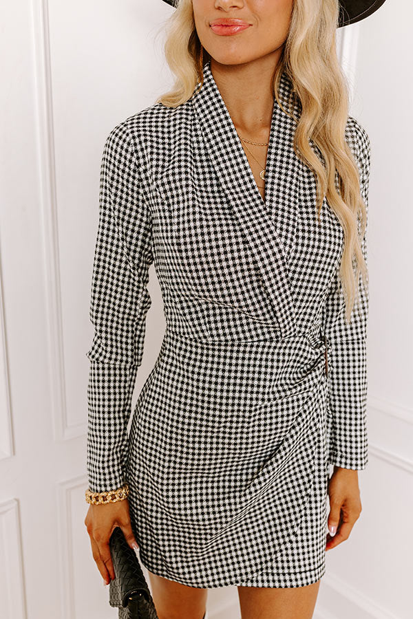 Premium Manhattan Houndstooth Wrap Dress - White